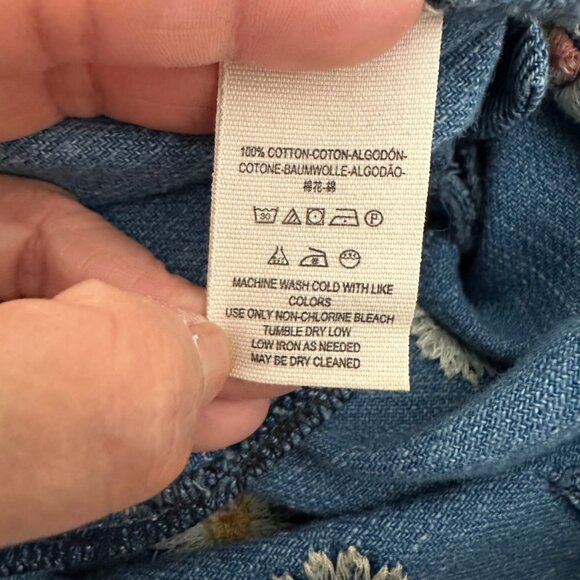 We The Free Embroidered Daisy Wide Leg High Rise Pants Cotton Flat Front Blue Sz - Picture 14 of 14